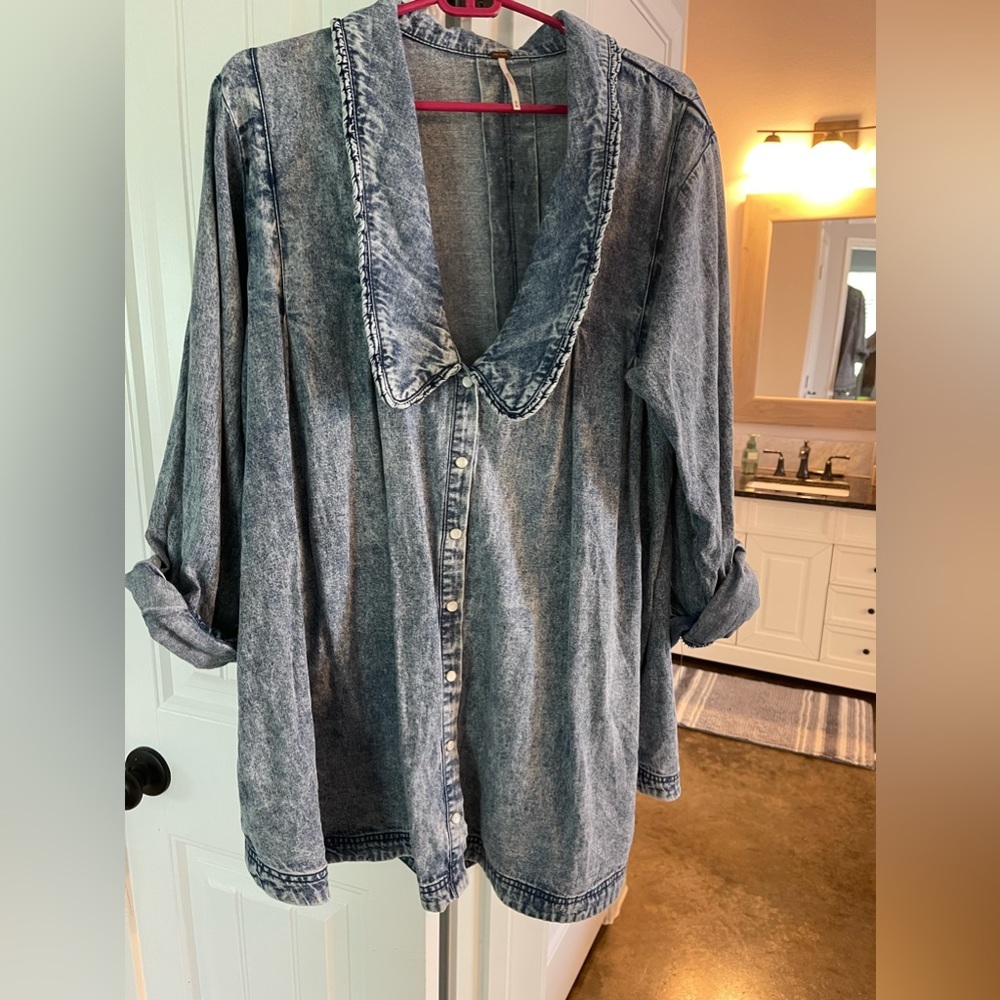 Free people denim button down top size medium